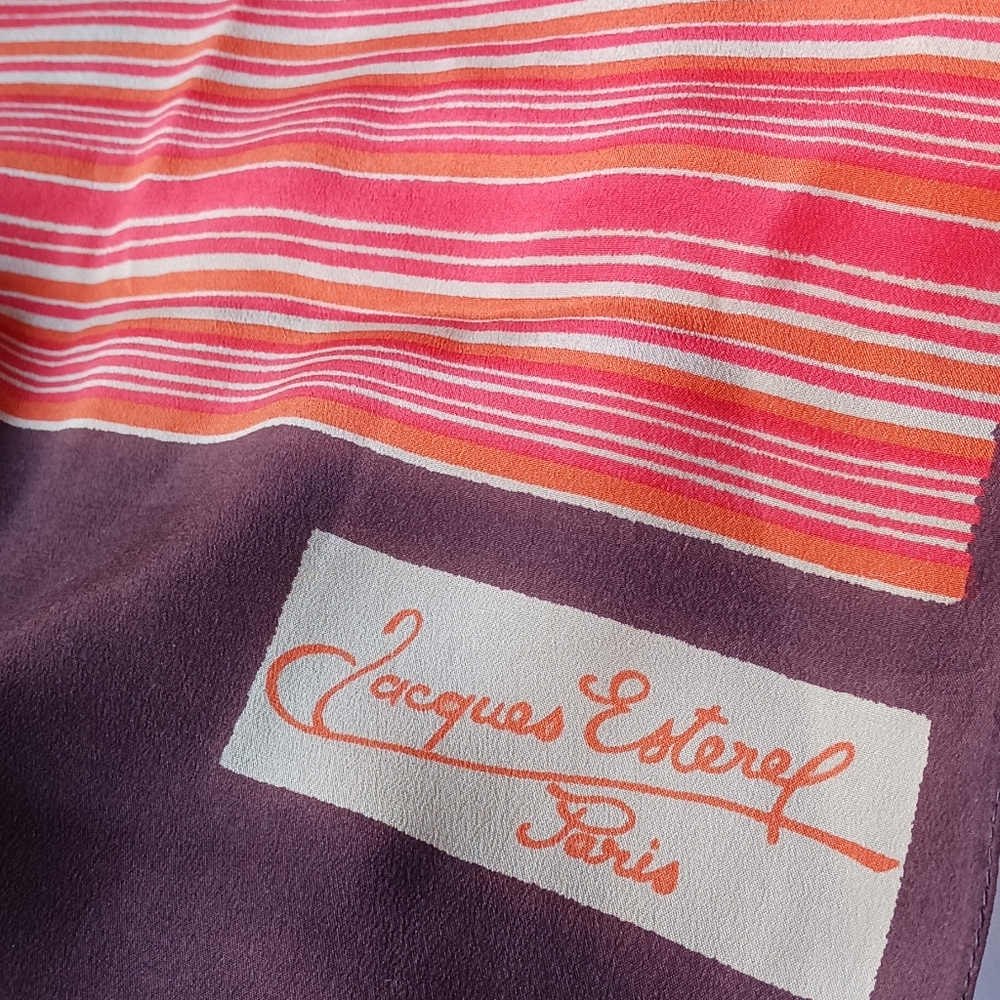 Jacques Esterel Paris Orange Brown 100% Silk Oblong Scarf